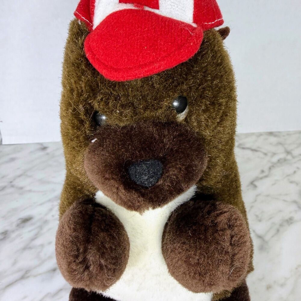 Vintage 24K Polar Puff Beaver Chopper Plush Red Canada Cap Stuffed Animal 1990